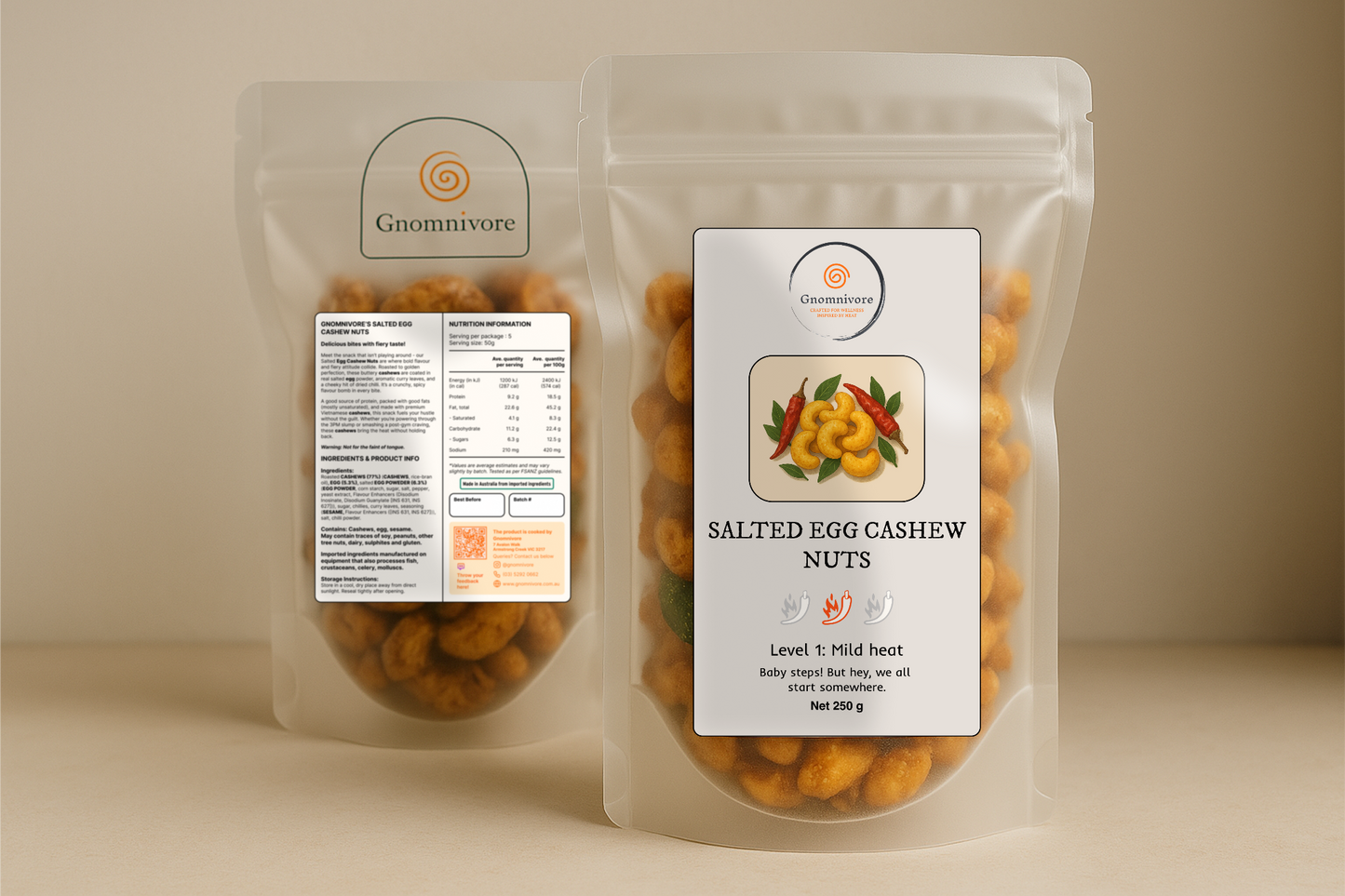 Salted egg cashew nut pouch - Level 1 mild heat beer snack