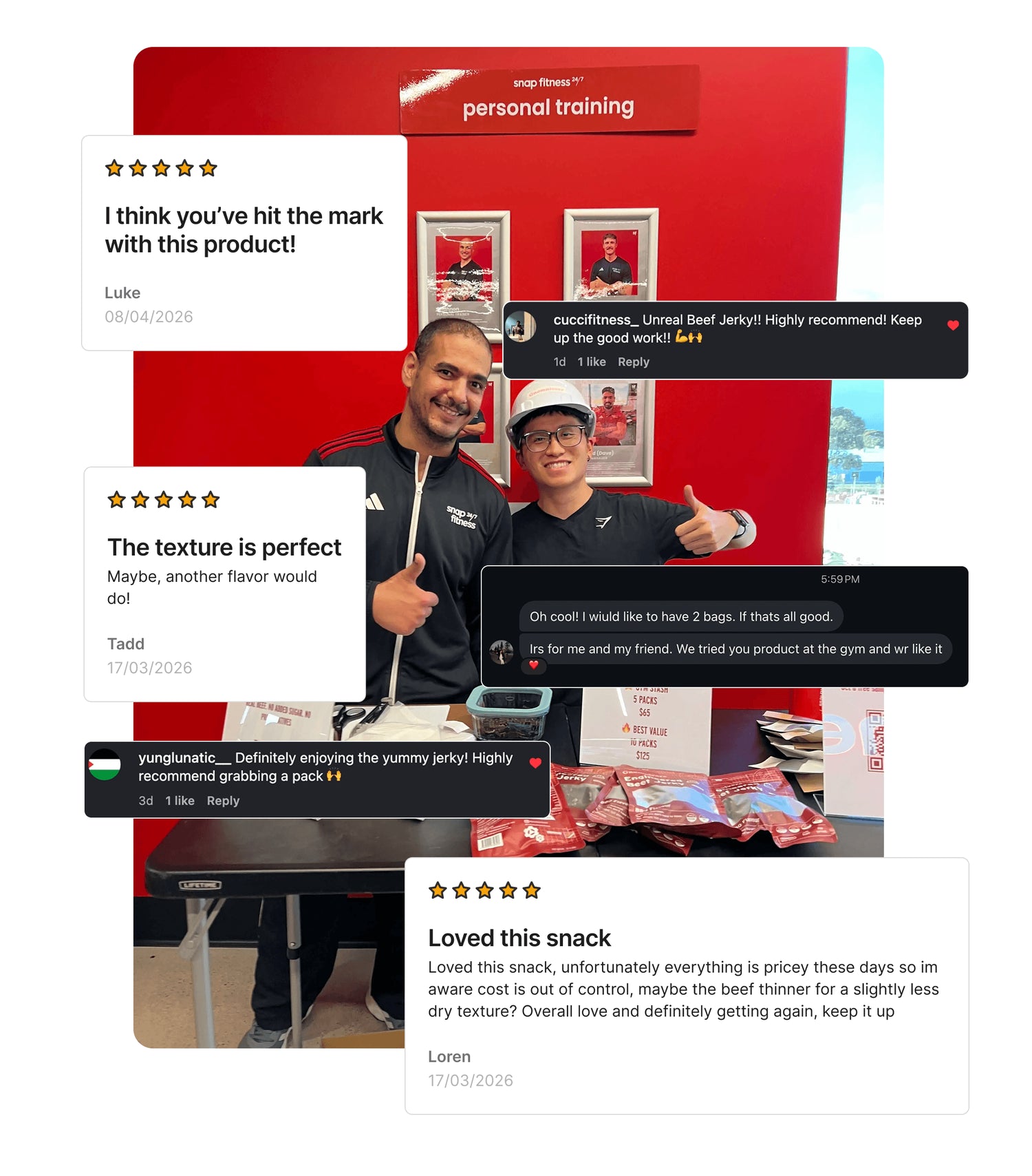 Engineered beef jerky Customer reviews displayed.