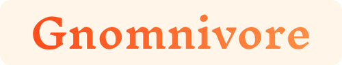 Logo of 'Gnomnivore' with orange text on a beige background. Engineered spicy snacks